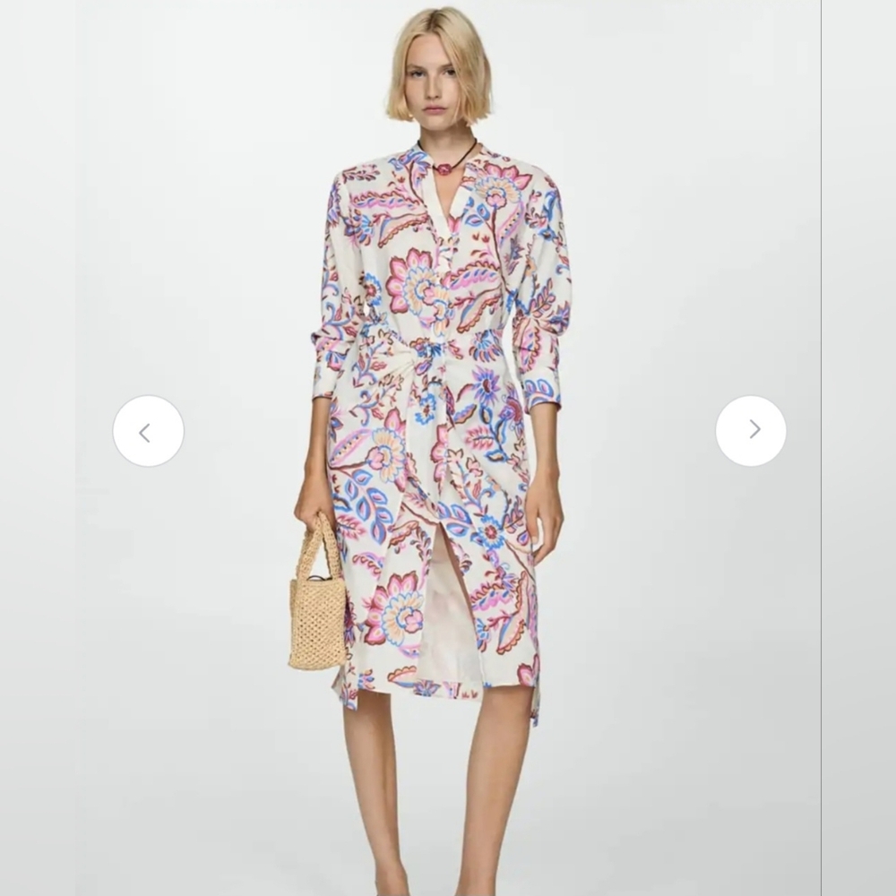 MANGO WOMEN'S FLORAL COTTON SHIRT DRESS SIZE 10